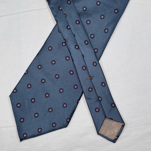 Christian Dior‎ Rare Vintage Tie Blue & White Dot Italian Silk - Picture 4 of 6